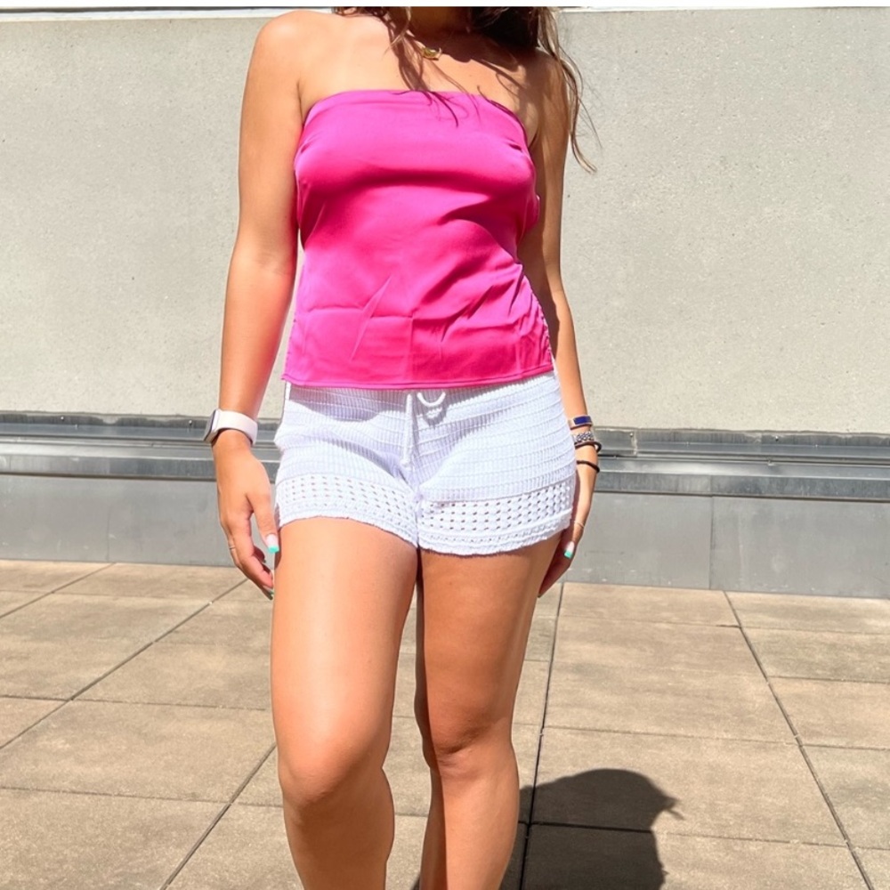 Beige Botany Backless Barbie Pink Satin Top Multi Way / Halter Strapless Tube S